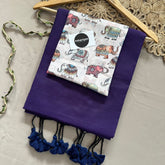 Purple Handloom Khadi Cotton Saree With Elephant Print Blouse